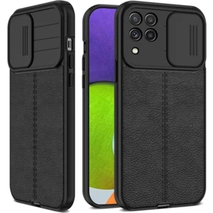 Samsung Galaxy A22/M22/M32 Kılıf Sürgülü Slide Kamera Korumalı Deri Görünümlü Leke Tutmaz Silikon