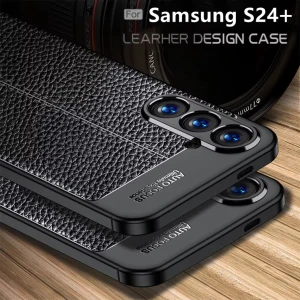 Samsung Galaxy S24 Plus Kılıf Kamera Çıkıntılı Deri Görünümlü Dikiş Desenli Koruyucu Kapak Kilif