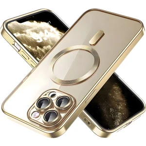 Apple iPhone 15 Pro Max Kılıf Kamera Lens Korumalı Magsafe Şarj Kilifi Şeffaf Renkli Yumuşak Kapak