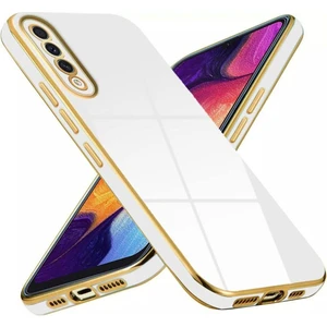 Samsung Galaxy A70 Kılıf Parlak Kenarlı Altın Işlemeli Kamera Korumalı Kapak