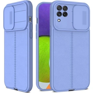 Samsung Galaxy A22/M22/M32 Kılıf Sürgülü Slide Kamera Korumalı Deri Görünümlü Leke Tutmaz Silikon