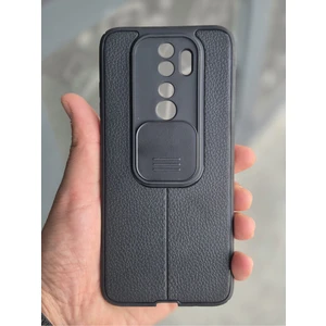Xiaomi Redmi Note 8 Pro Kılıf Sürgülü Slide Kamera Korumalı Deri Görünümlü Leke Tutmaz Lüks Silikon