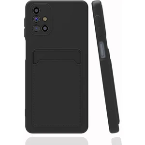 Samsung Galaxy M31S Kılıf Kamera Korumalı Kartlıklı Cüzdanlı Kırmızı Tuşlu Siyah Silikon Kapak
