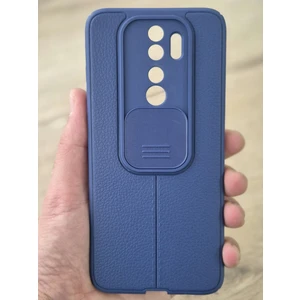 Xiaomi Redmi Note 8 Pro Kılıf Sürgülü Slide Kamera Korumalı Deri Görünümlü Leke Tutmaz Lüks Silikon