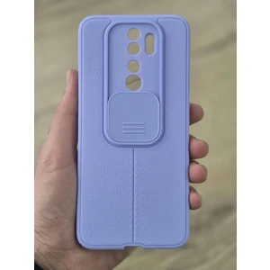 Xiaomi Redmi Note 8 Pro Kılıf Sürgülü Slide Kamera Korumalı Deri Görünümlü Leke Tutmaz Lüks Silikon