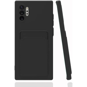 Samsung Galaxy Note 10 Plus Kılıf Kamera Korumalı Kartlıklı Cüzdanlı Kırmızı Tuşlu Siyah Silikon Kapak