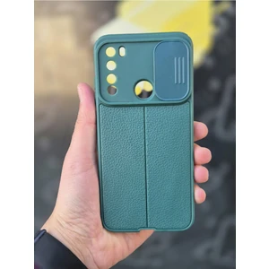 Xiaomi Redmi Note 8 Kılıf Sürgülü Slide Kamera Korumalı Deri Görünümlü Leke Tutmaz Lüks Silikon