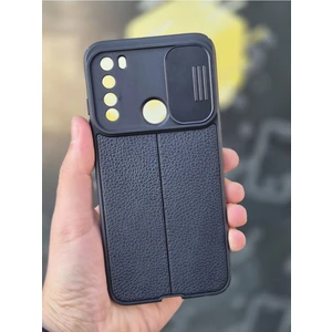 Xiaomi Redmi Note 8 Kılıf Sürgülü Slide Kamera Korumalı Deri Görünümlü Leke Tutmaz Lüks Silikon