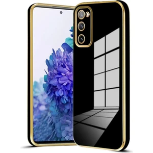 Samsung Galaxy S20 Fe Uyumlu Kılıf Parlak Kenarlı Altın Işlemeli Kamera Korumalı Kapak