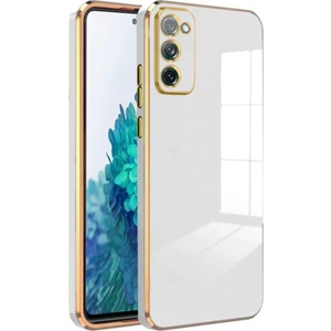 Samsung Galaxy S20 Fe Uyumlu Kılıf Parlak Kenarlı Altın Işlemeli Kamera Korumalı Kapak