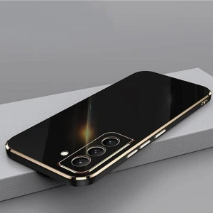 Samsung Galaxy S22 Plus Uyumlu Kılıf Parlak Kenarlı Altın Işlemeli Kamera Korumalı Kapak