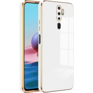 Oppo A5 - A9 2020 Kılıf Parlak Kenarlı Altın Işlemeli Kamera Korumalı Kapak