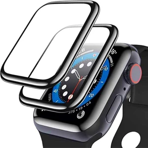 Apple Watch Series Se 2 4 5 6  44MM Uyumlu Tam Kaplayan Ultra Ince Kavisli Siyah Çerçeveli Saat Ekran Koruyucu Pet
