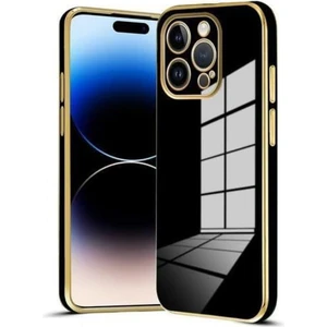 Apple iPhone 15 Pro Max Kılıf Parlak Kenarlı Altın Işlemeli Kamera Korumalı Kapak