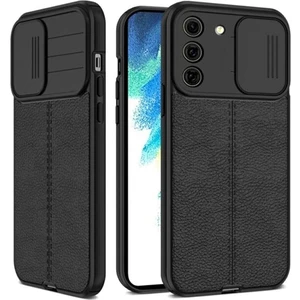 Samsung Galaxy S22 Plus Uyumlu Kılıf Sürgülü Slide Kamera Korumalı Deri Görünümlü Leke Tutmaz Lüks