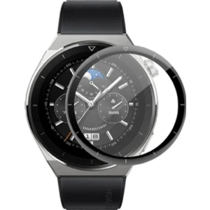 Huawei Watch Gt 3 Pro 46MM Uyumlu Tam Kaplayan Ultra Ince Kavisli Siyah Çerçeveli Saat Ekran Koruyucu Pet