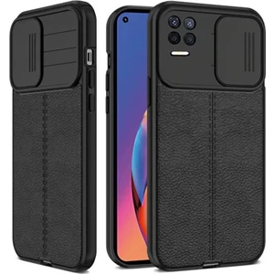 Oppo A54 Kılıf Sürgülü Slide Kamera Korumalı Deri Görünümlü Leke Tutmaz Lüks Silikon