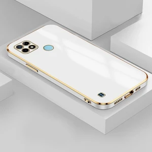 Realme C21Y - C25Y Kılıf Parlak Kenarlı Altın Işlemeli Kamera Korumalı Kapak