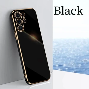 Samsung Galaxy S24 Ultra Kılıf Parlak Kenarlı Altın Işlemeli Kamera Korumalı Kapak