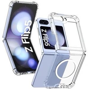 Samsung Galaxy Z Flip 5 Kılıf Magsafe Wireless Kablosuz Şarj Destekli Sert Şeffaf Darbe Emici Kapak