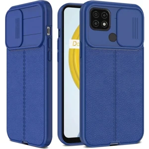 Oppo Realme C21 Kılıf Sürgülü Slide Kamera Korumalı Deri Görünümlü Leke Tutmaz Lüks Silikon