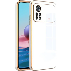Xiaomi Poco X4 Pro 5g Kılıf Parlak Kenarlı Altın Işlemeli Kamera Korumalı Kapak