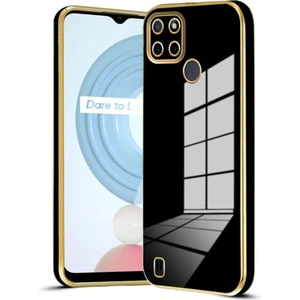 Realme C21Y - C25Y Kılıf Parlak Kenarlı Altın Işlemeli Kamera Korumalı Kapak