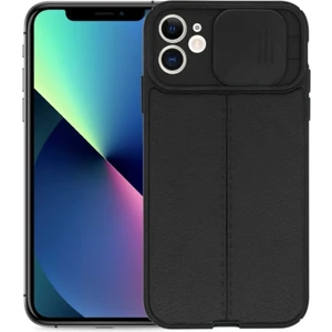 Apple iPhone 12 Mini Kılıf Sürgülü Slide Kamera Korumalı Deri Görünümlü Leke Tutmaz Lüks Silikon