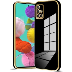 Samsung Galaxy A71 Kılıf Parlak Kenarlı Altın Işlemeli Kamera Korumalı Kapak
