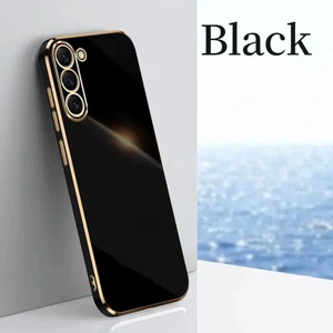 Samsung Galaxy S23 Fe Kılıf Parlak Kenarlı Altın Işlemeli Kamera Korumalı Kapak