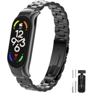Xiaomi Mi Band 8 Kordon Kasalı Paslanmaz Çelik Stainless Steel Baklalı Ayarlanabilir Akıllı Saat Kordonu ve Ayarlama Aparatı