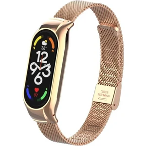 Xiaomi Mi Band 7 Metal Kasalı Mıknatıslı Hasır Desenli Paslanmaz Çelik Kordon