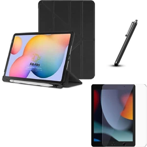 iPad 9. Nesil Uyumlu Kılıf + Ekran Koruyucu + Kalem Bölmeli Kalemlikli Standlı 360 Kapaklı Siyah