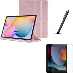 iPad 9. Nesil Uyumlu Kılıf + Ekran Koruyucu + Kalem Bölmeli Kalemlikli Standlı 360 Kapaklı Rose