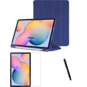 Samsung Galaxy S6 Lite Kılıf + Ekran Koruyucu + Kalem SM-P610 SM-P615 SM-P617 Dikey Yatay Stand Olabilen Arkası Yumuşak Kapaklı Silikon 360 Tam Koruma