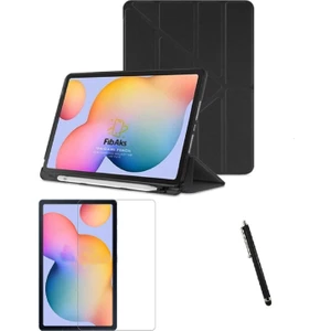 Samsung Galaxy S6 Lite Kılıf + Ekran Koruyucu + Kalem SM-P610 SM-P615 SM-P617 Dikey Yatay Stand Olabilen Arkası Yumuşak Kapaklı Silikon 360 Tam Koruma