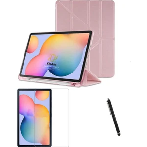 Samsung Galaxy S6 Lite Kılıf + Ekran Koruyucu + Kalem SM-P610 SM-P615 SM-P617 Dikey Yatay Stand Olabilen Arkası Yumuşak Kapaklı Silikon 360 Tam Koruma
