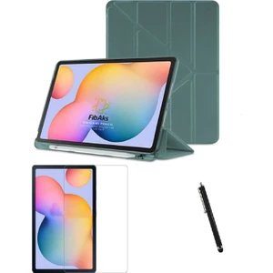 Samsung Galaxy S6 Lite Kılıf + Ekran Koruyucu + Kalem SM-P610 SM-P615 SM-P617 Dikey Yatay Stand Olabilen Arkası Yumuşak Kapaklı Silikon 360 Tam Koruma