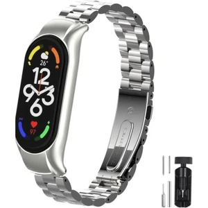Xiaomi Mi Band 8 Kordon Kasalı Paslanmaz Çelik Stainless Steel Baklalı Ayarlanabilir Akıllı Saat Kordonu ve Ayarlama Aparatı