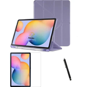 Samsung Galaxy S6 Lite Kılıf + Ekran Koruyucu + Kalem SM-P610 SM-P615 SM-P617 Dikey Yatay Stand Olabilen Arkası Yumuşak Kapaklı Silikon 360 Tam Koruma
