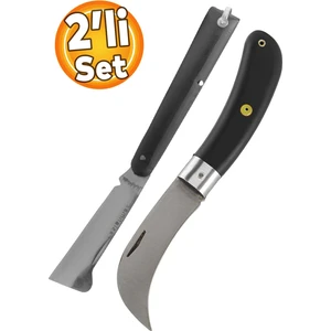 Eğri Uçlu Aşı Bıçağı Bağ Bıçağı Çakısı + Düz Uçlu Ağaç Bağ Budama Açı Bıçak + (2'li Set)