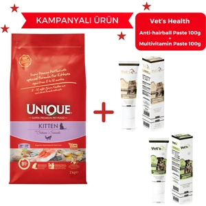 Kitten Somonlu Kedi Maması 2 kg Vet's Health Anti Hairball Paste 100 gr + Multivitamin Paste 100 gr Hediyeli