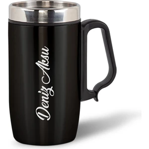 BK Gift Kişiye Özel Kulplu Çelik Termos Bardak 240 ml - Siyah