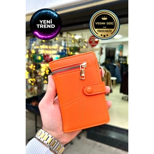 Turuncu Fermuar Detaylı Deri Kadın CÜZDAN(14X9CM)