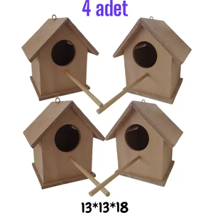 Değerli Hobi Ahşap Kancalı Kuş Yuvası Kuş Evi 4 Adet 13*13*18 cm Yağmura Kara Dayanıklı