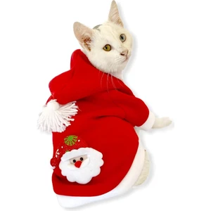 Santa Neo Kapşonlu Polar Noel Yılbaşı Kedi Kıyafeti XL