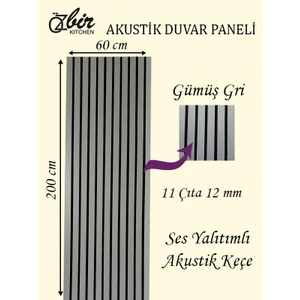 Mobilya Gümüş Gri Akustik Duvar Paneli 60x200 Ahşap Duvar Paneli