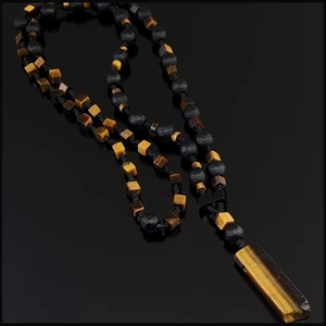 Seven Art Jewelry Doğal Taş Kolye, Kaplan Göüz Uçlu Bohem Kolye, Erkek Kolye, Kadın Kolye