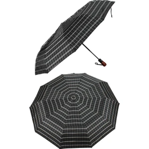 Ekstra Güçlendirilmiş Tam Otomatik Ahşap Sap Rüzgar Şemsiyesi 10 Fiber Tel Gri MPR2012E