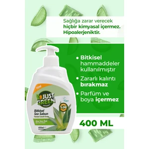 Just Green Organic Bitkisel Sıvı El Sabunu, Aloe Vera Özlü - %100 Doğal Temizlik, 400 Ml.
